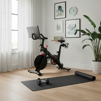 Peloton Bike+ integrated into a sleek home gym design for versatile workouts