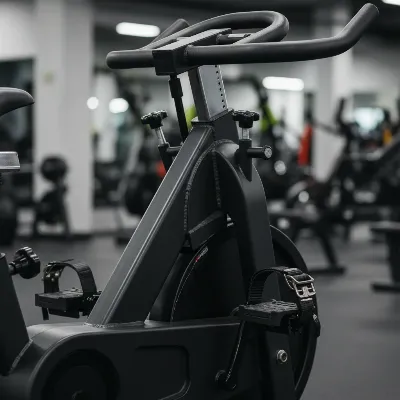 Close-up on the reinforced frame and adjustable features of a heavy-duty upright spin exercise bike, highlighting durability and customization for big adults.